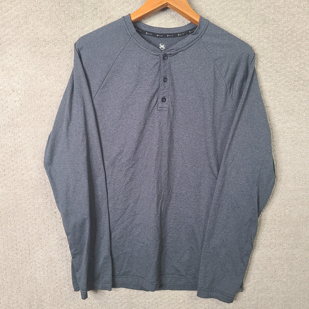 Gaiam Shirt Mens Medium Gray Henley Raglan Sleeve Long Sleeve Athletic Casual